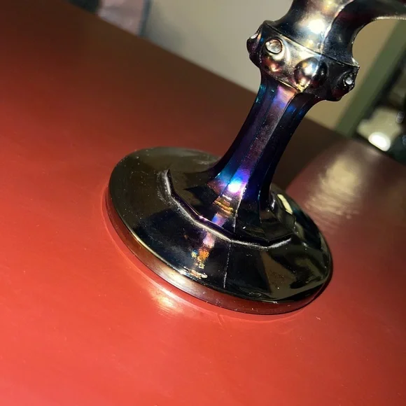 Vintage Fenton Carnival Blue Glass Pedestal Bowl - Picture 5 of 7